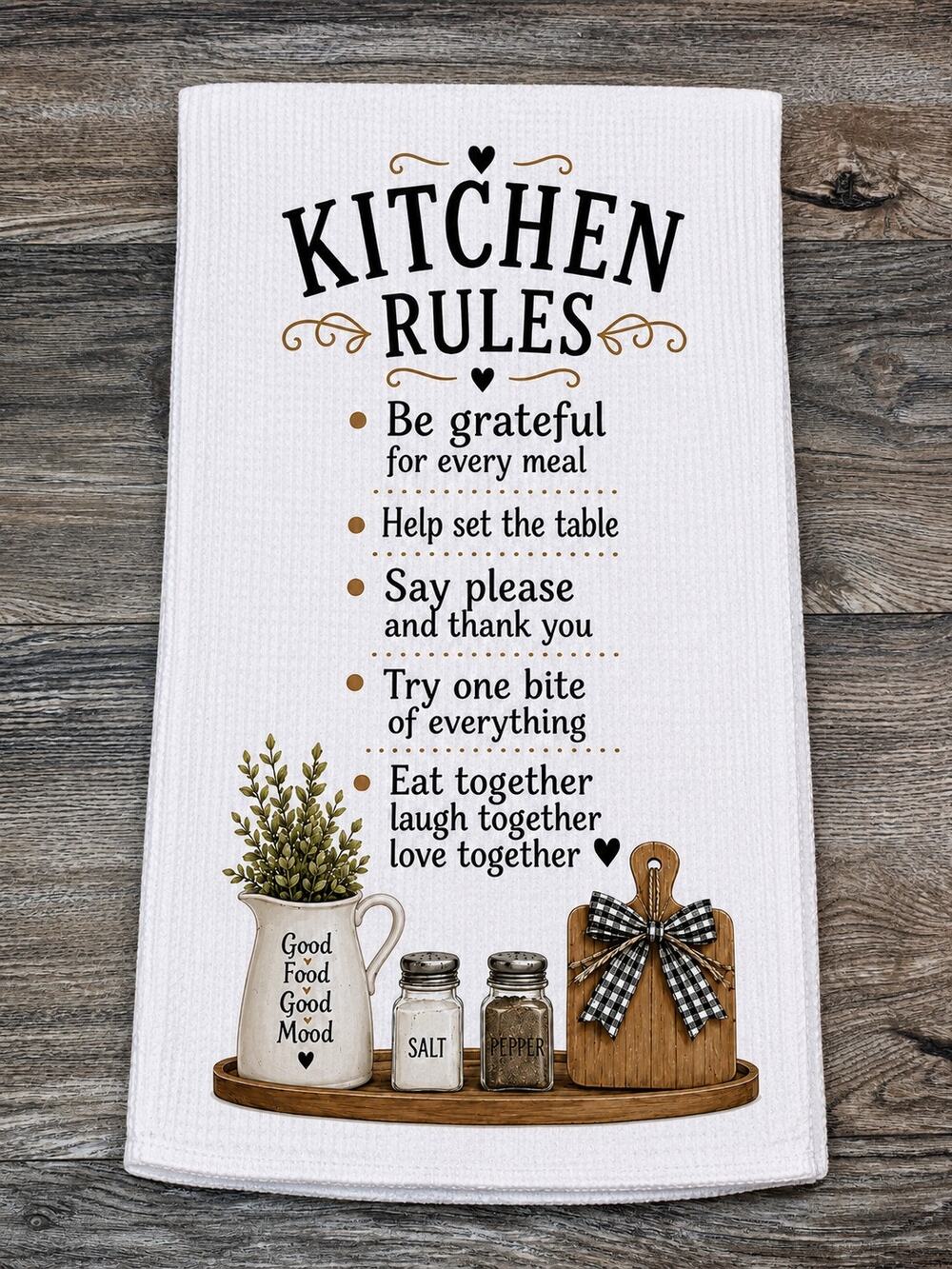 Farmhouse Kitchen Rules Towel Family Kitchen Decor Eat Laugh Love Together